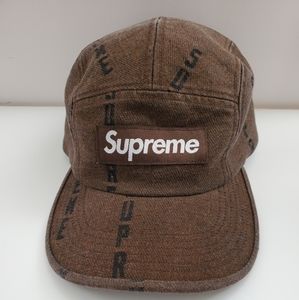 NWT Supreme Logo Stripe Jaquard Denim Camp Hat